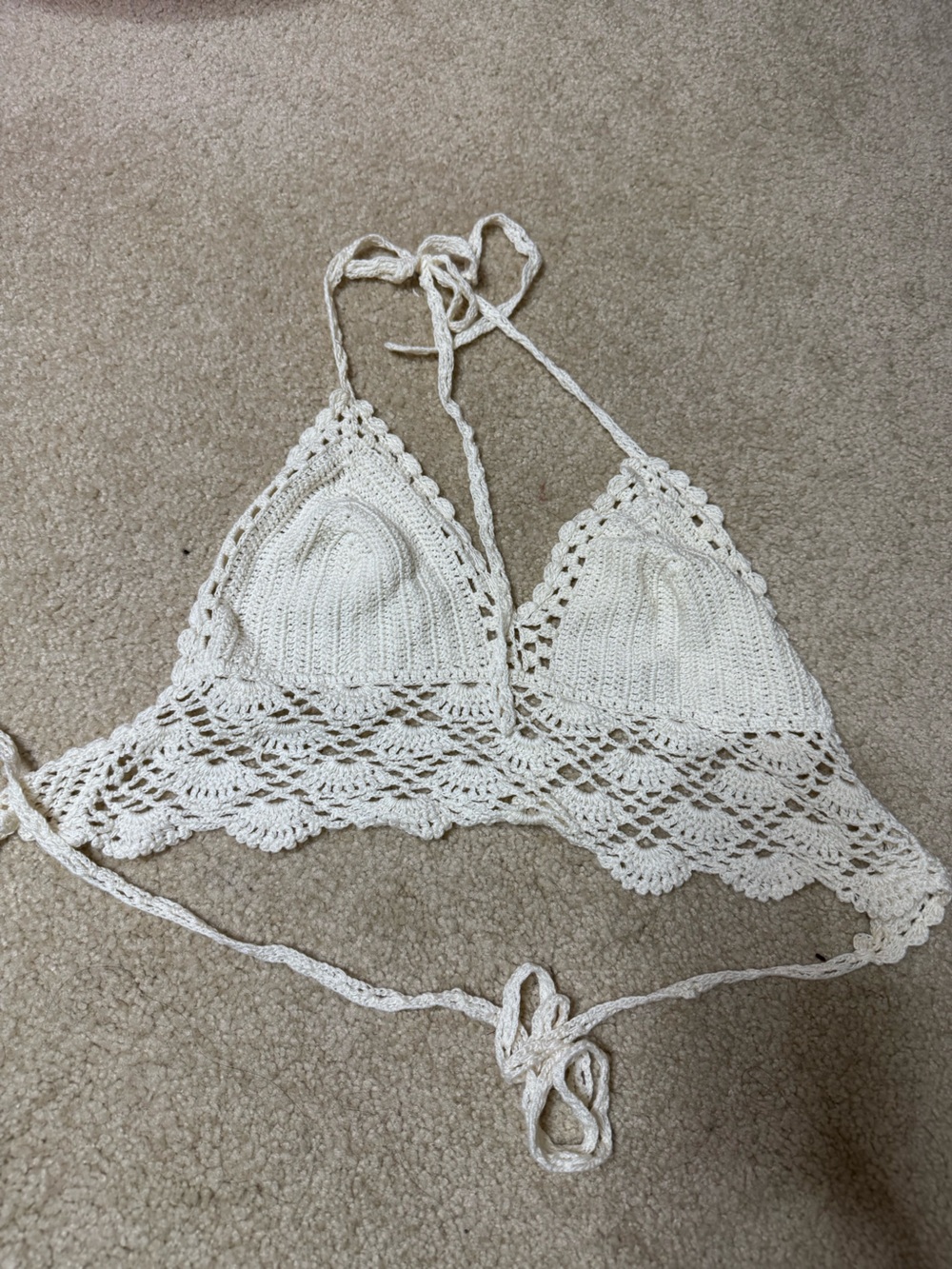 Crochet Triangle Bralette - White